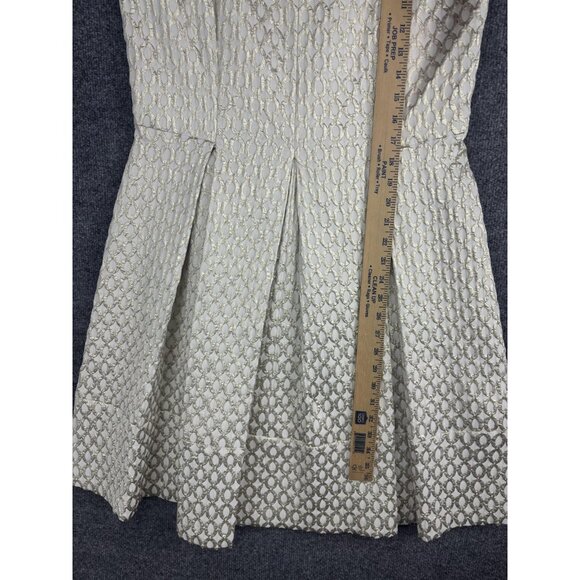 Eliza J Dress Womens 14 Cream Gold Brocade Fit Flare Sleeveless Pockets Party - Picture 5 of 8